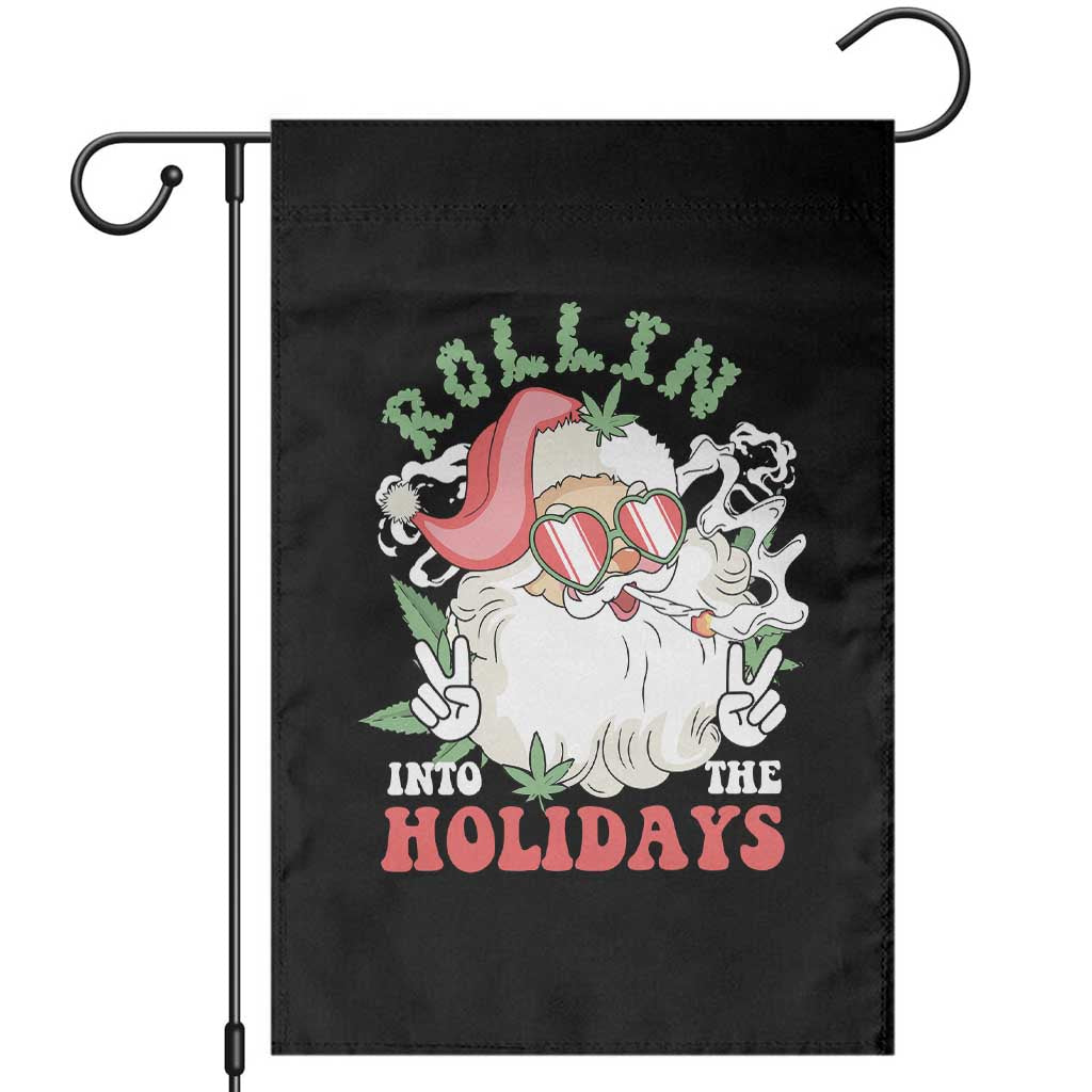 Funny Weed Christmas Garden Flag Rollin Into The Holidays Santa Xmas - Wonder Print Shop