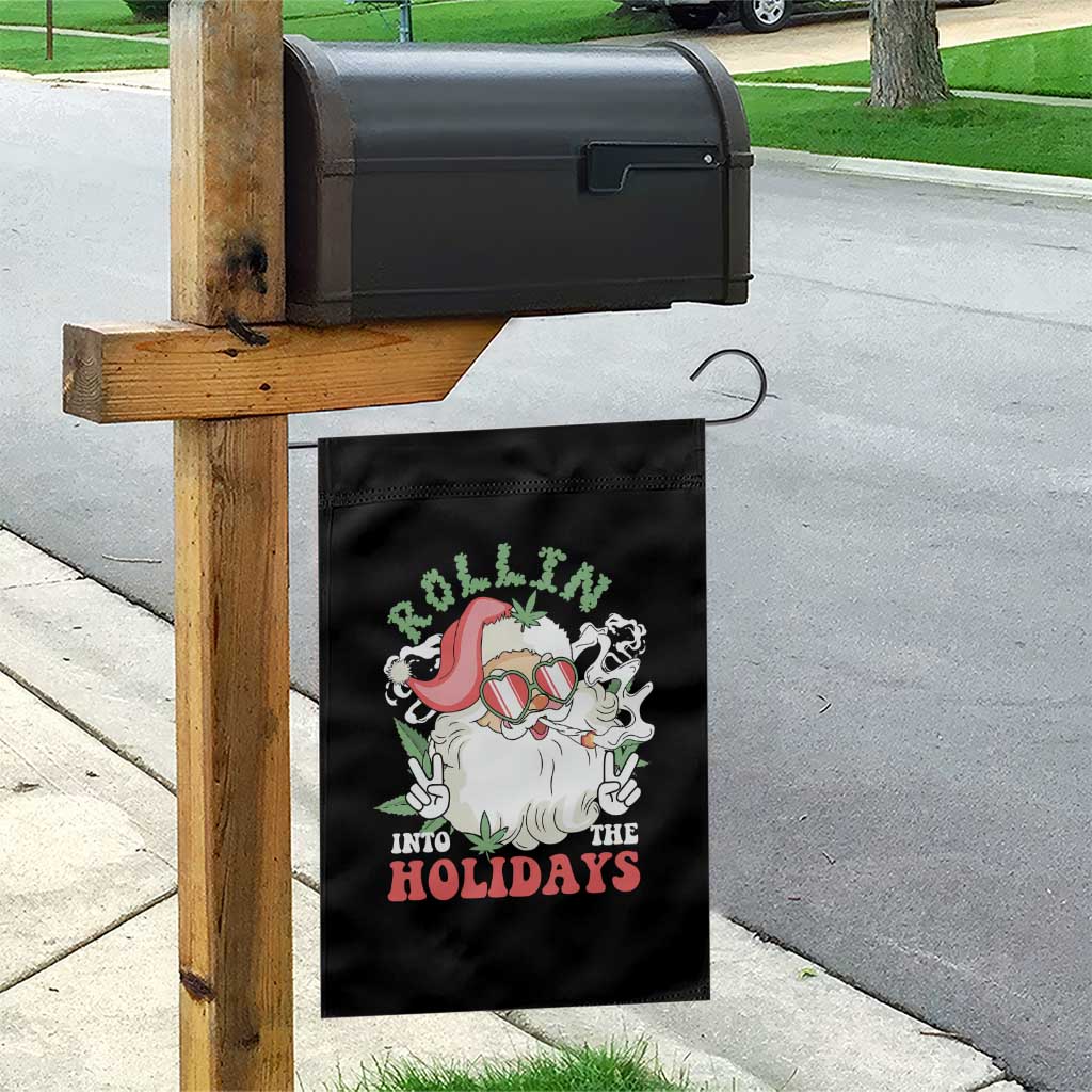 Funny Weed Christmas Garden Flag Rollin Into The Holidays Santa Xmas - Wonder Print Shop