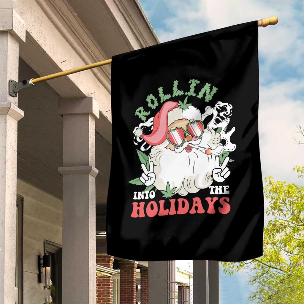 Funny Weed Christmas Garden Flag Rollin Into The Holidays Santa Xmas - Wonder Print Shop