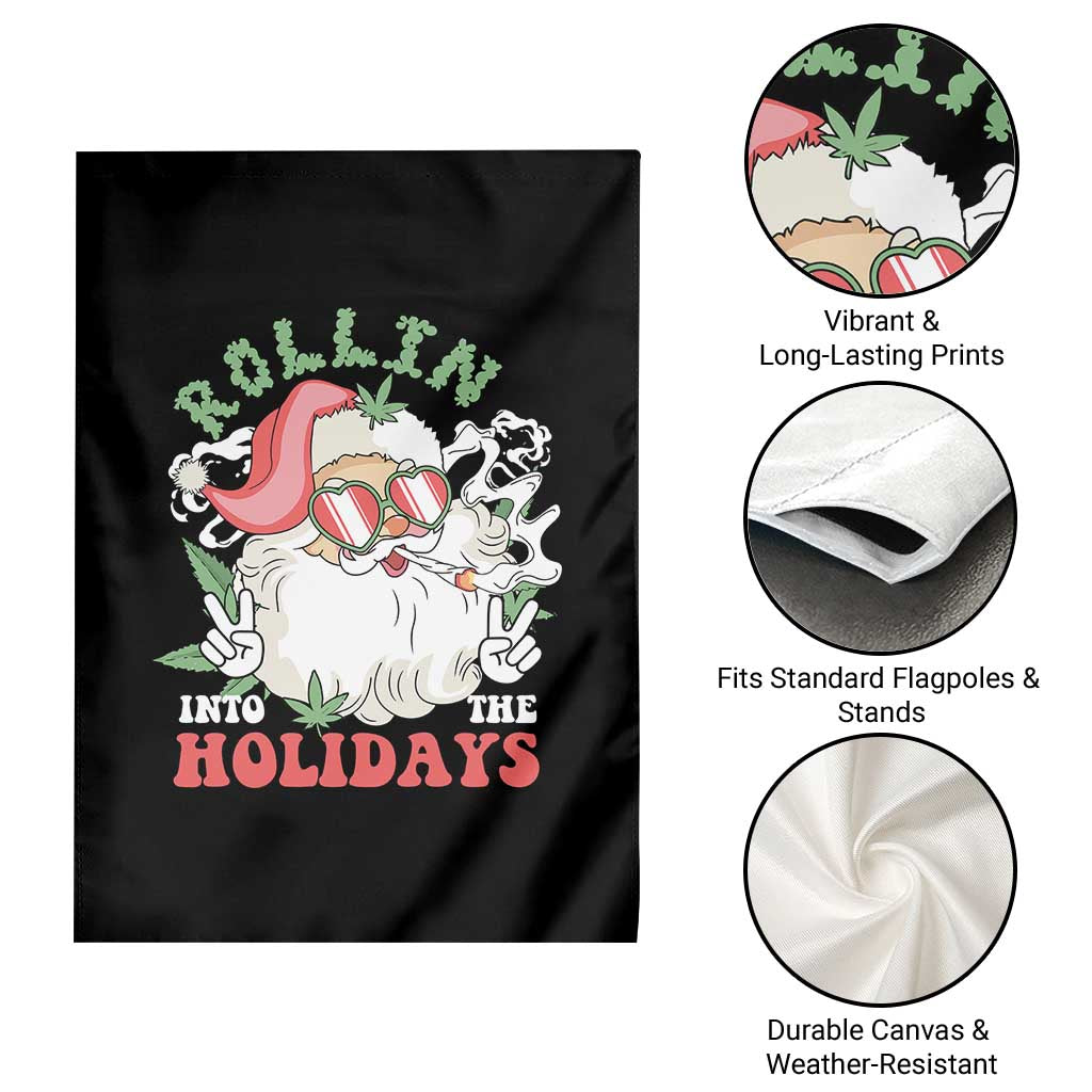 Funny Weed Christmas Garden Flag Rollin Into The Holidays Santa Xmas - Wonder Print Shop