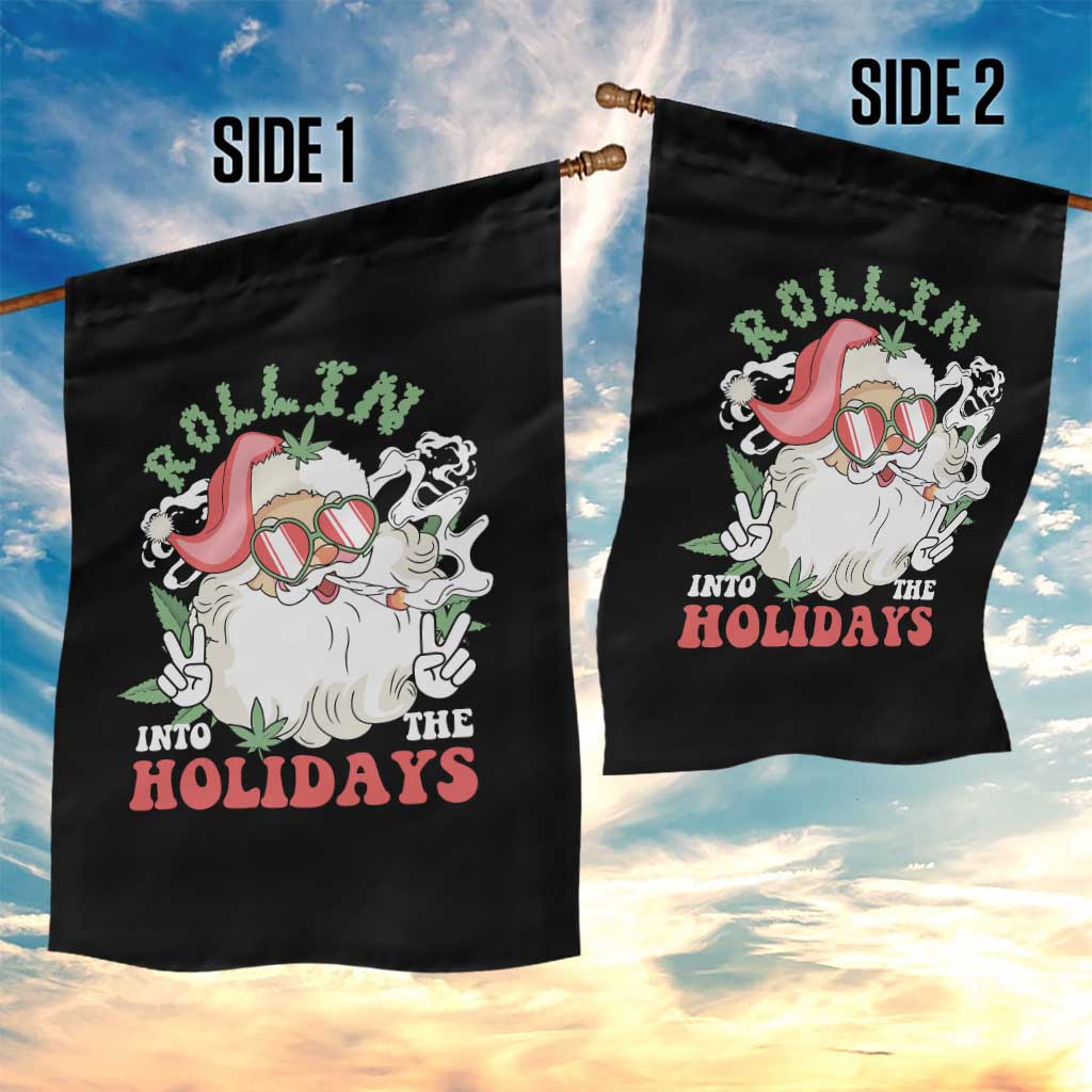 Funny Weed Christmas Garden Flag Rollin Into The Holidays Santa Xmas - Wonder Print Shop