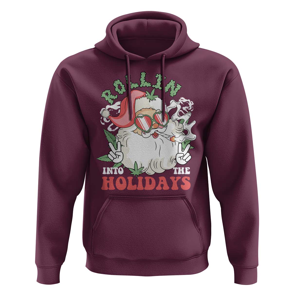 Funny Weed Christmas Hoodie Rollin Into The Holidays Santa Xmas