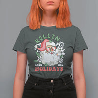 Funny Weed Christmas T Shirt For Women Rollin Into The Holidays Santa Xmas - Wonder Print Shop