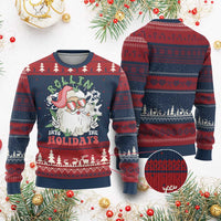 Funny Weed Xmas Ugly Christmas Sweater Rollin Into The Holidays Santa Xmas - Wonder Print Shop