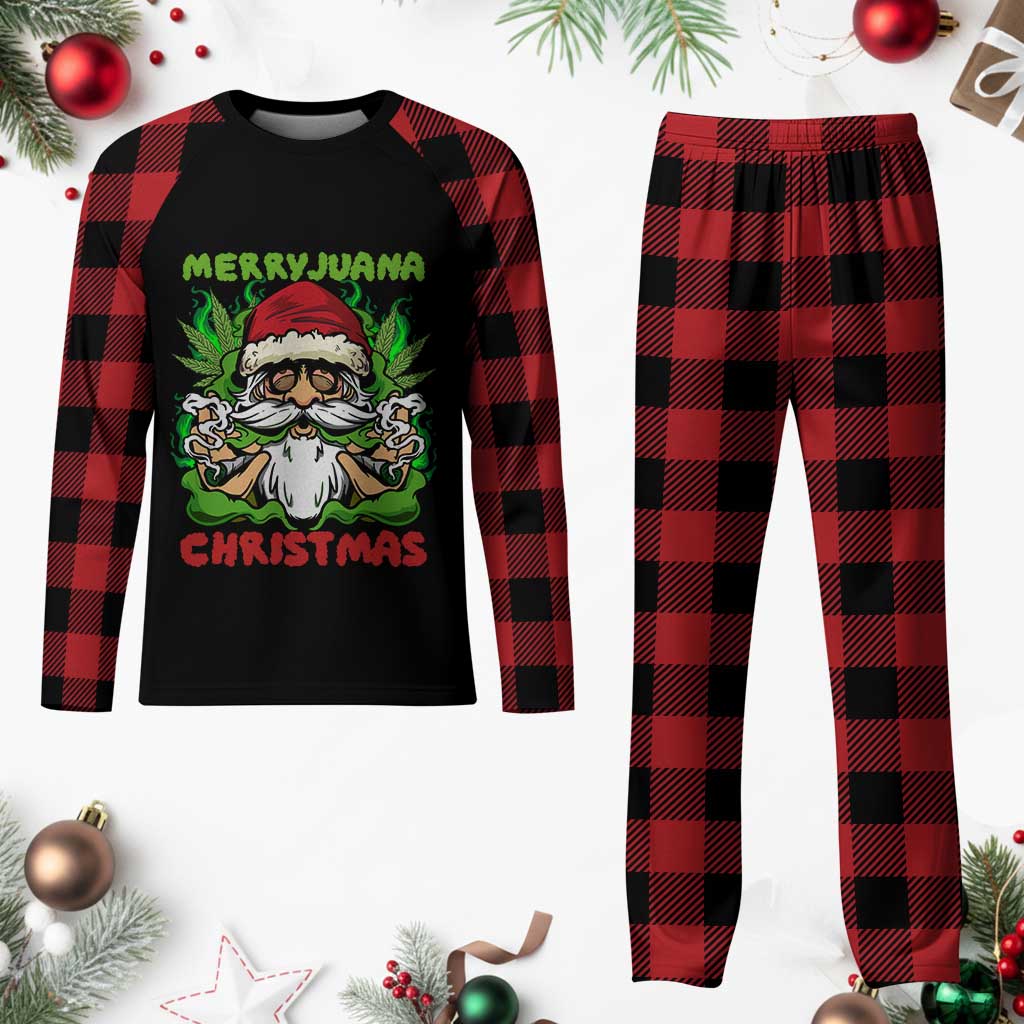 Funny Weed Christmas Plaid Pajama Set Merry Juana Xmas Santa - Wonder Print Shop