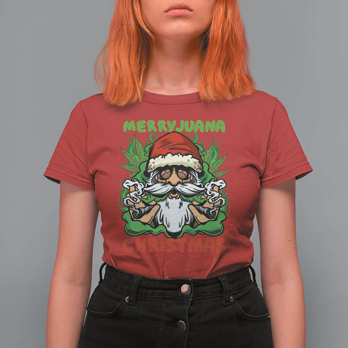 Funny Weed Christmas T Shirt For Women Merry Juana Xmas Santa - Wonder Print Shop