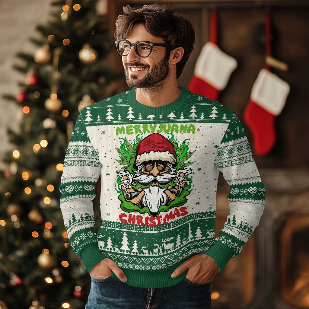 Funny Weed Xmas Ugly Christmas Sweater Merry Juana Xmas Santa - Wonder Print Shop