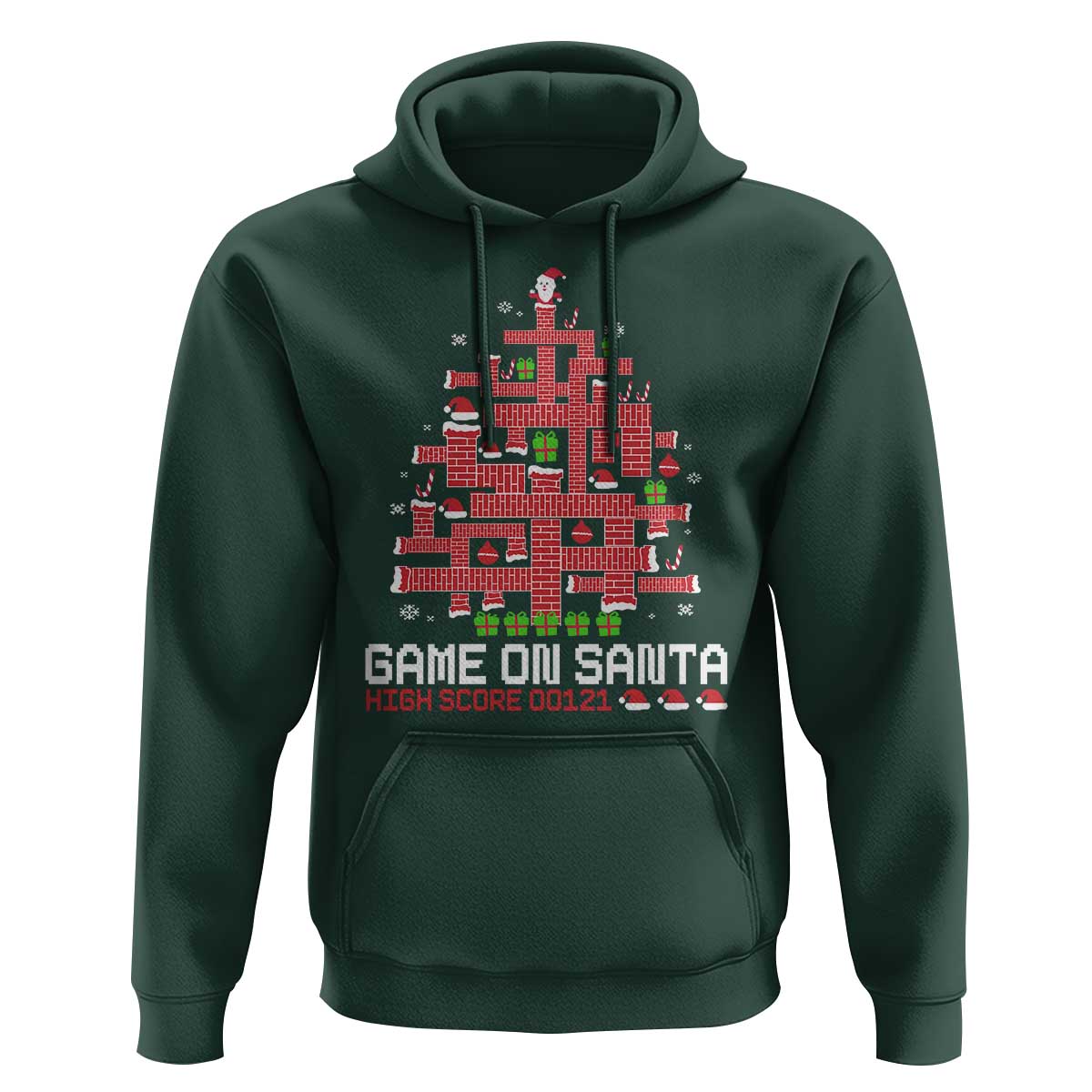Funny Christmas Santa Gamers Hoodie Game On Santa Chimney Xmas Tree