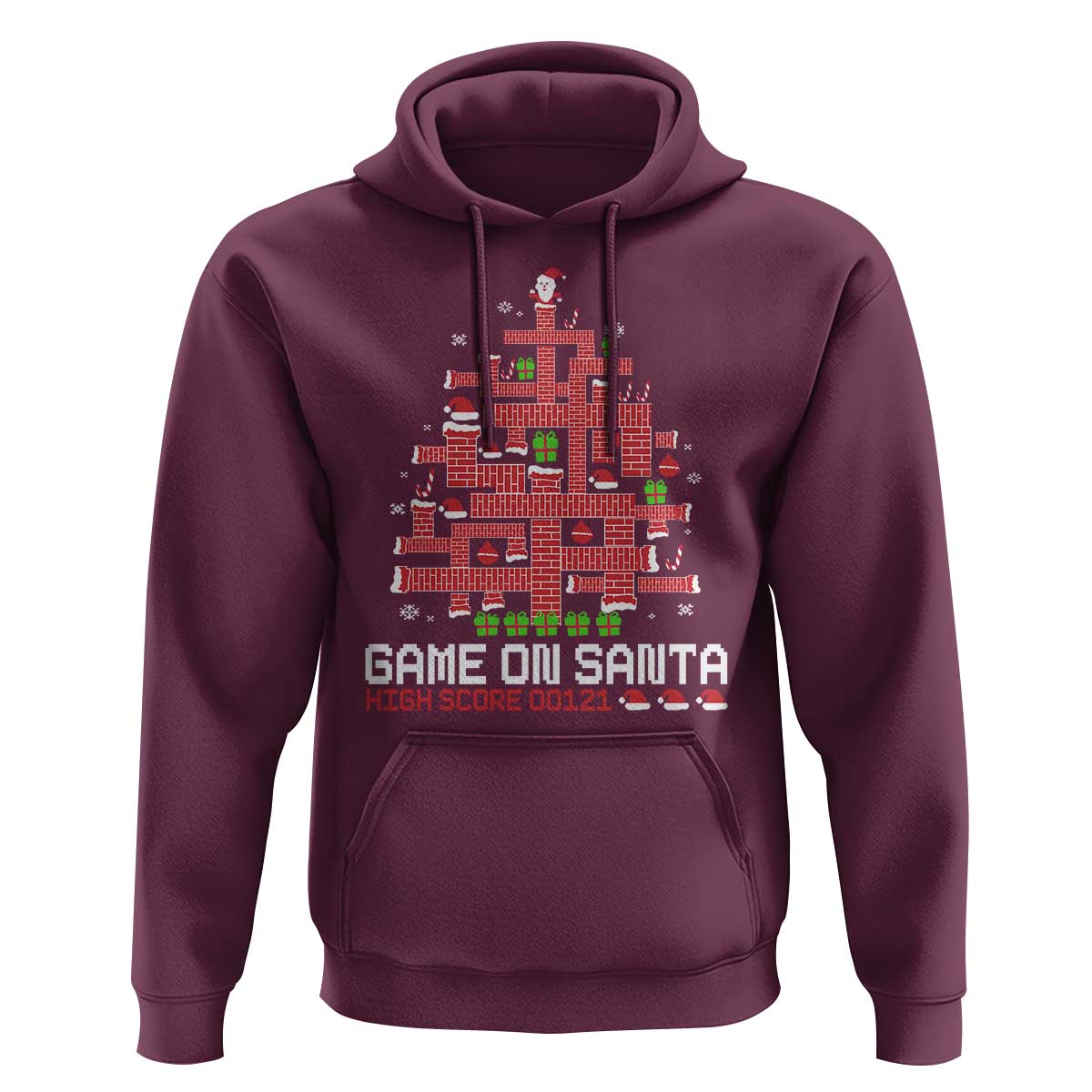 Funny Christmas Santa Gamers Hoodie Game On Santa Chimney Xmas Tree