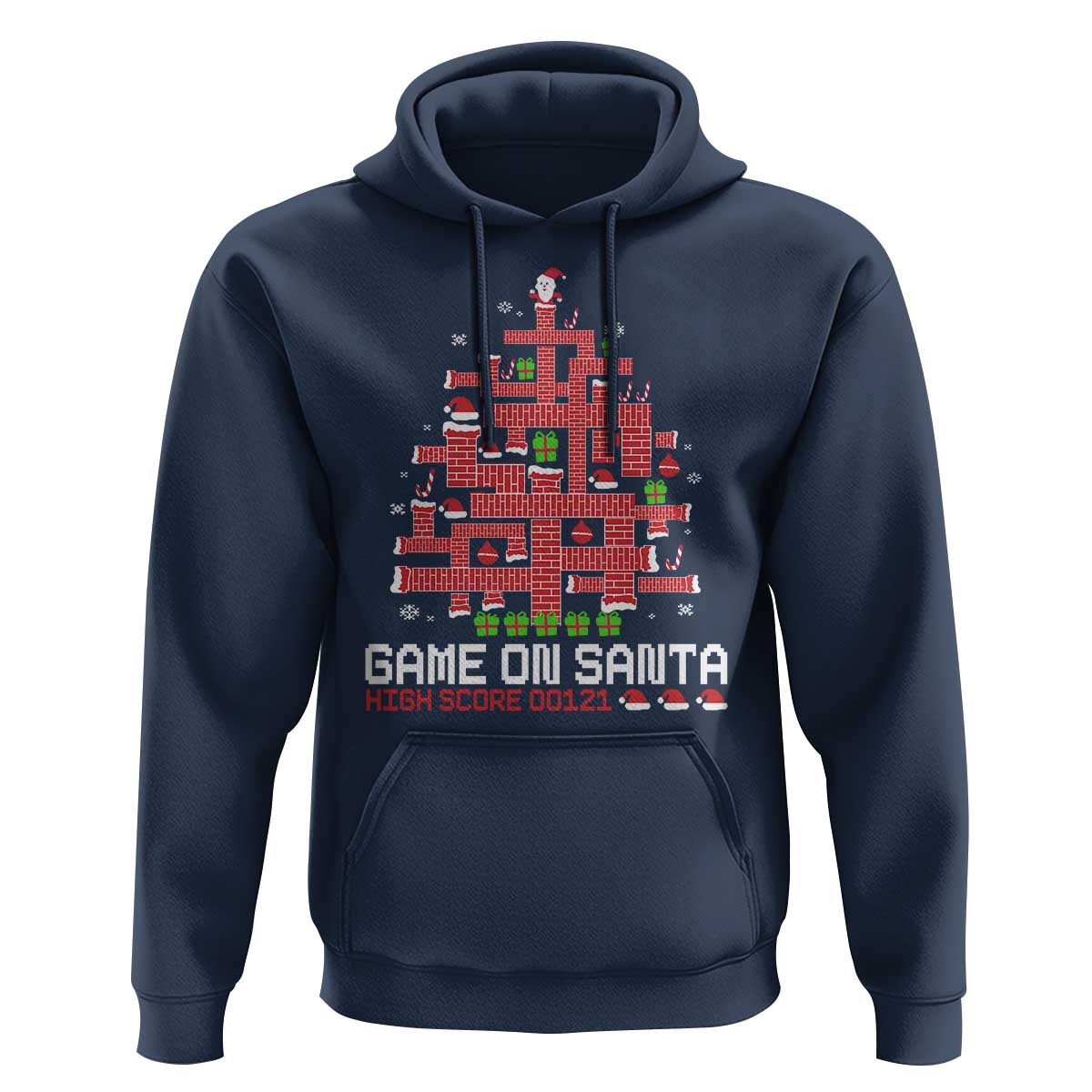 Funny Christmas Santa Gamers Hoodie Game On Santa Chimney Xmas Tree