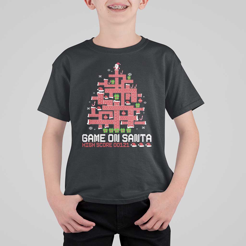 Funny Christmas Santa Gamers T Shirt For Kid Game On Santa Chimney Xmas Tree - Wonder Print Shop