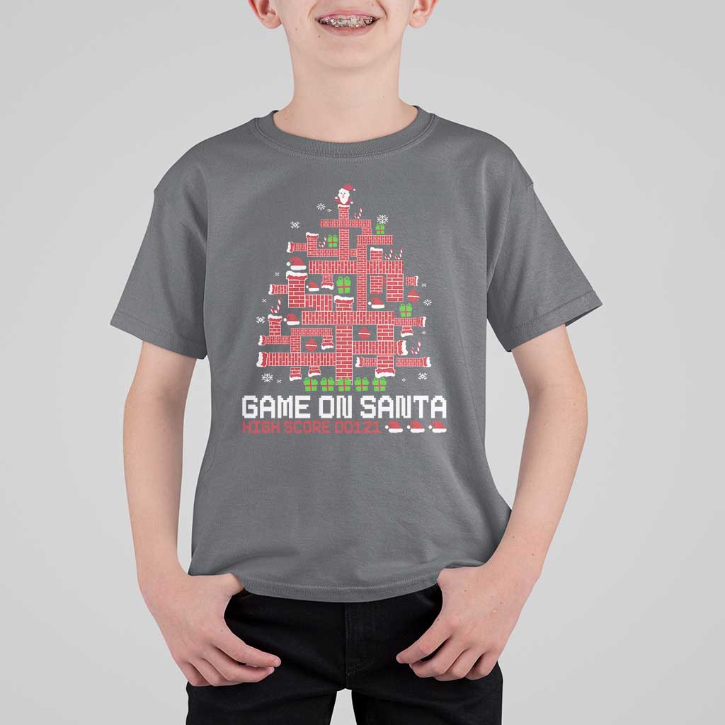 Funny Christmas Santa Gamers T Shirt For Kid Game On Santa Chimney Xmas Tree - Wonder Print Shop