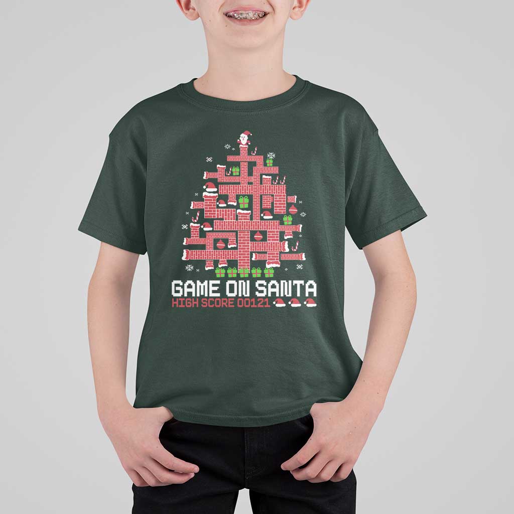 Funny Christmas Santa Gamers T Shirt For Kid Game On Santa Chimney Xmas Tree - Wonder Print Shop