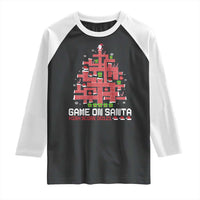 Funny Christmas Santa Gamers Raglan Shirt Game On Santa Chimney Xmas Tree - Wonder Print Shop