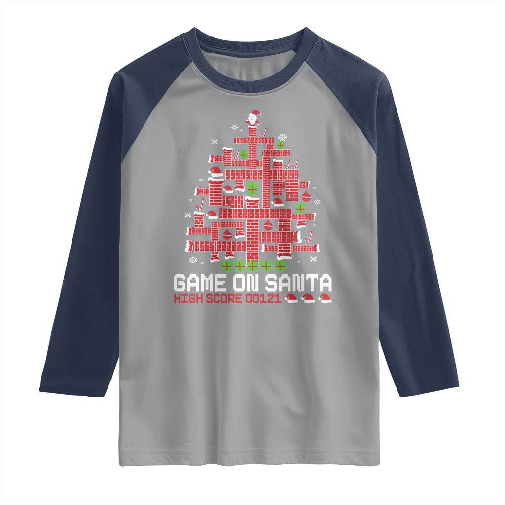 Funny Christmas Santa Gamers Raglan Shirt Game On Santa Chimney Xmas Tree - Wonder Print Shop
