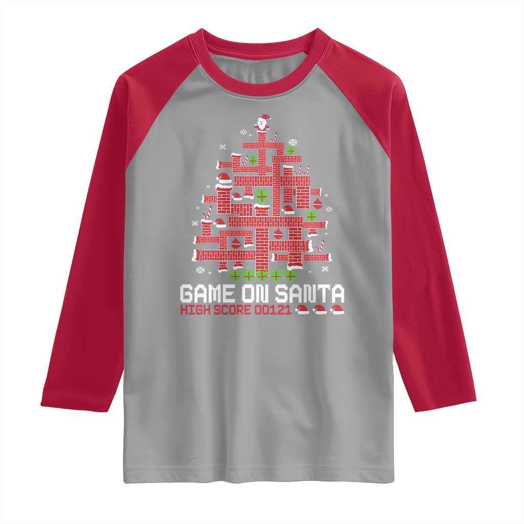Funny Christmas Santa Gamers Raglan Shirt Game On Santa Chimney Xmas Tree - Wonder Print Shop