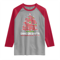 Funny Christmas Santa Gamers Raglan Shirt Game On Santa Chimney Xmas Tree - Wonder Print Shop