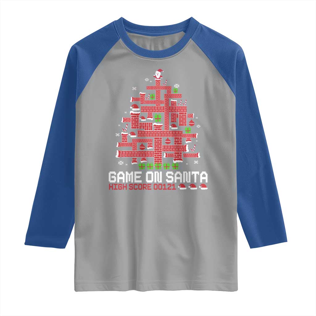 Funny Christmas Santa Gamers Raglan Shirt Game On Santa Chimney Xmas Tree - Wonder Print Shop