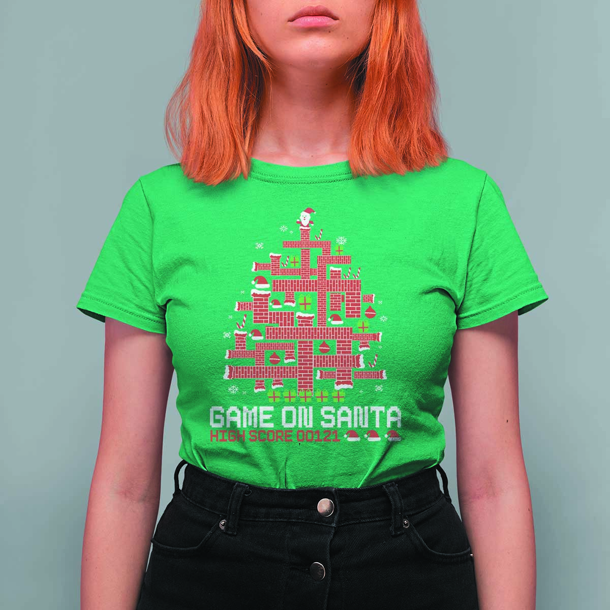 Funny Christmas Santa Gamers T Shirt For Women Game On Santa Chimney Xmas Tree - Wonder Print Shop