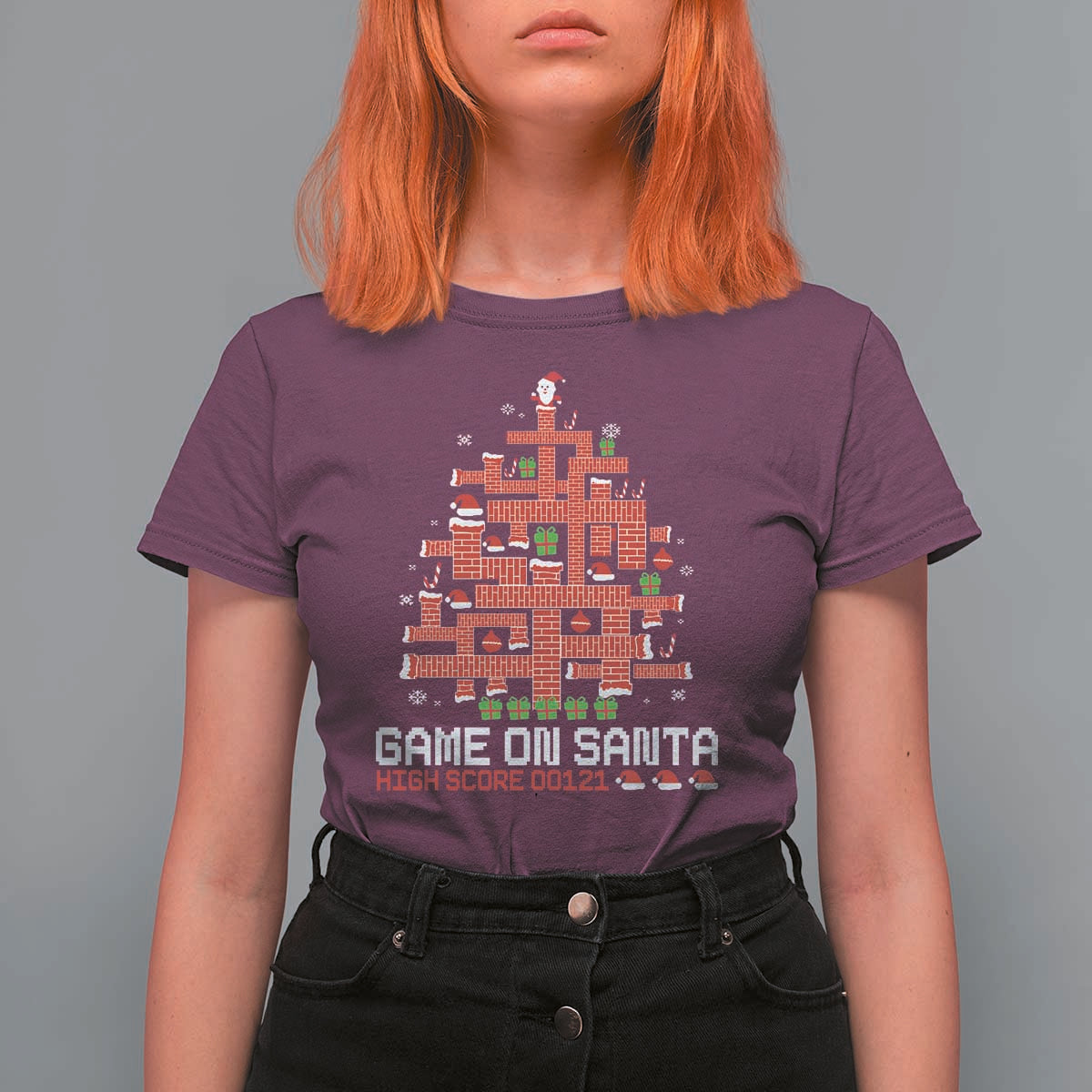 Funny Christmas Santa Gamers T Shirt For Women Game On Santa Chimney Xmas Tree - Wonder Print Shop