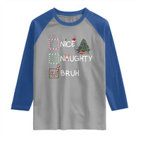 Funny Nice Naughty Bruh Raglan Shirt Christmas Tree Candy Cane - Wonder Print Shop