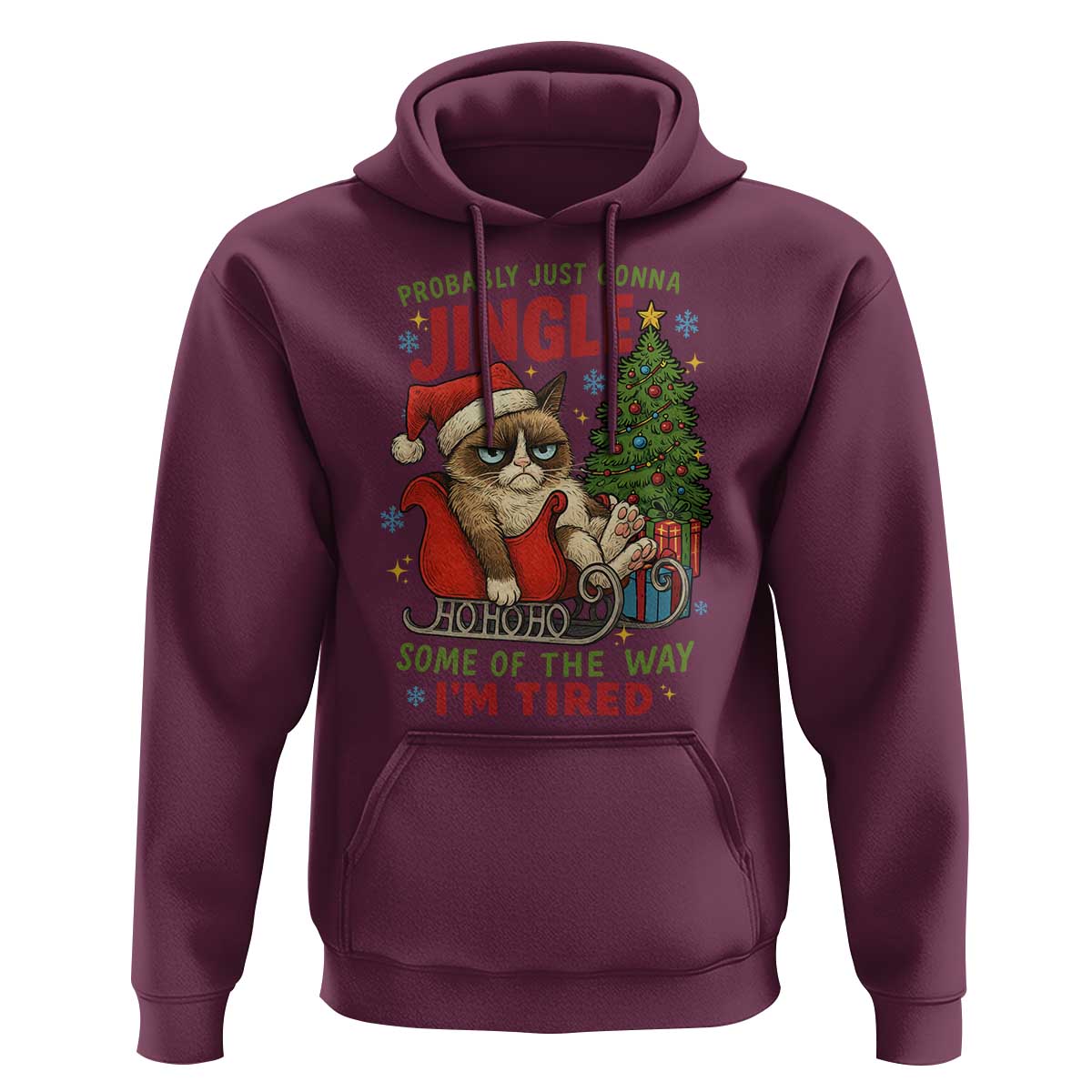 Funny Christmas Grumpy Cat Hoodie Probably Just Gonna Jingle Some Of The Way I Am Tired - Wonder Print Shop