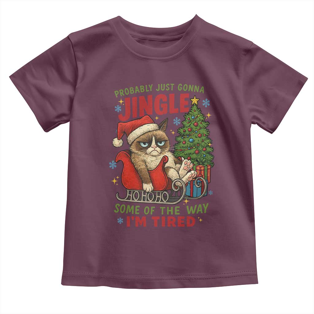 Funny Christmas Grumpy Cat Toddler T Shirt Probably Just Gonna Jingle Some Of The Way I Am Tired - Wonder Print Shop