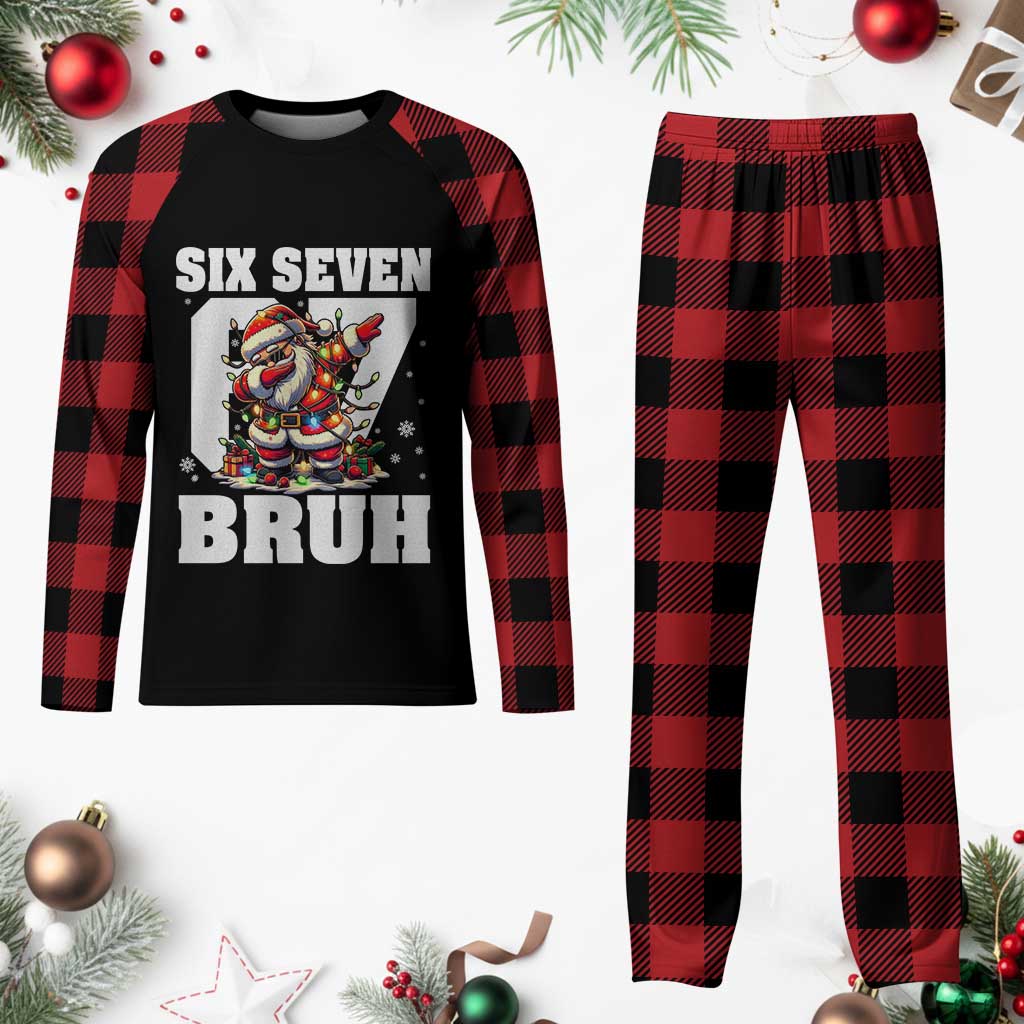 Funny Christmas Six Seven Bruh Plaid Pajama Set Dabbing Santa - Wonder Print Shop