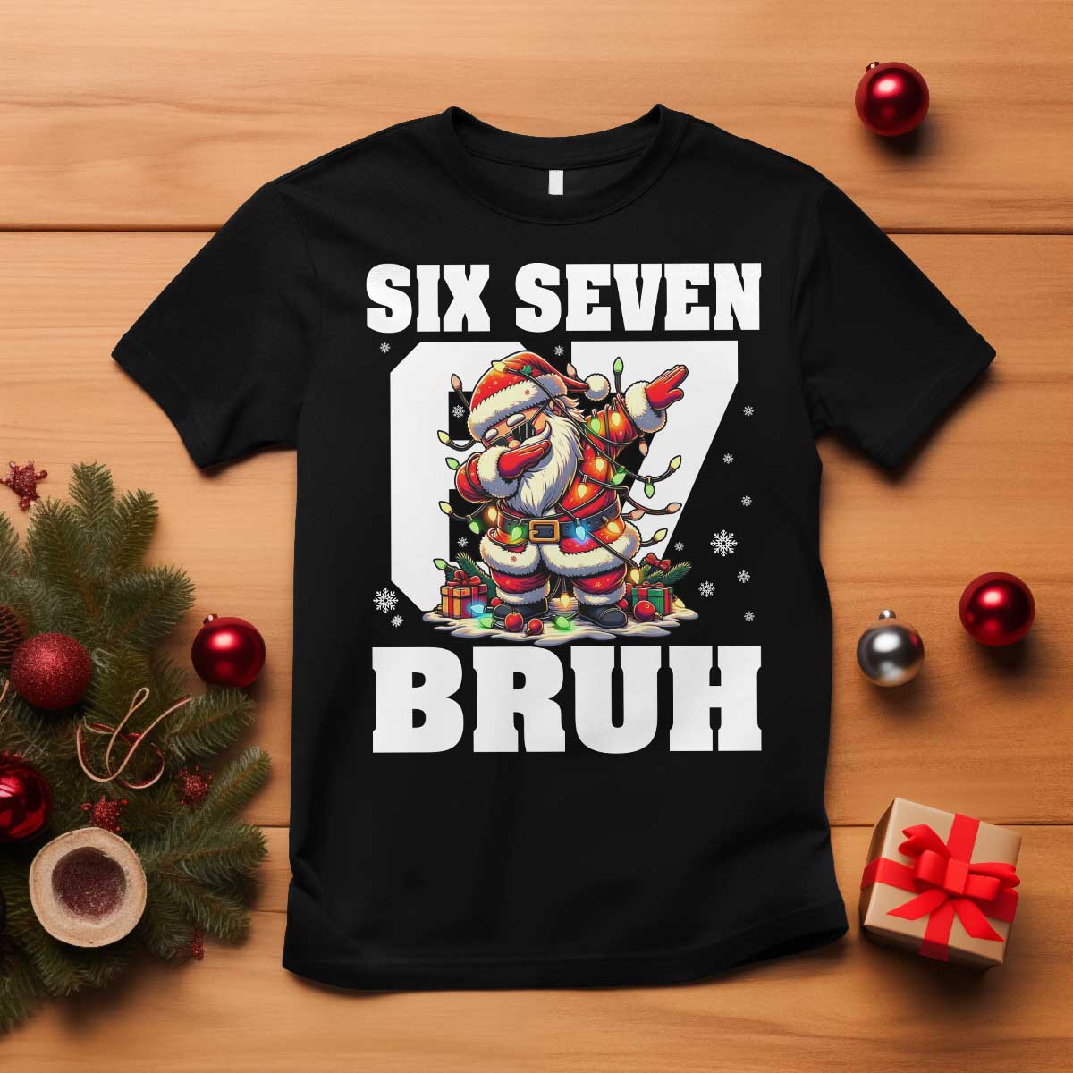 Funny Christmas Six Seven Bruh T Shirt Dabbing Santa - Wonder Print Shop