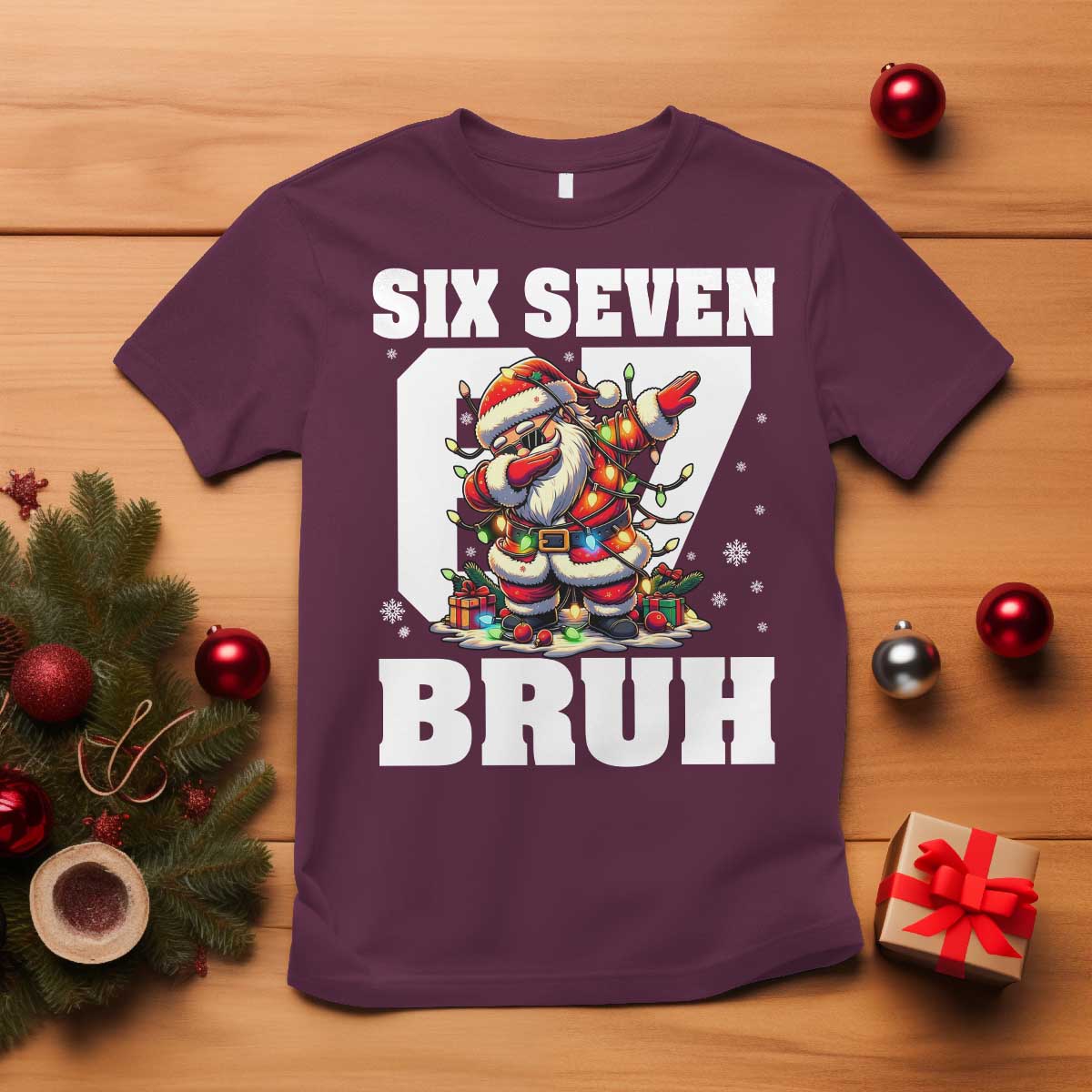 Funny Christmas Six Seven Bruh T Shirt Dabbing Santa - Wonder Print Shop