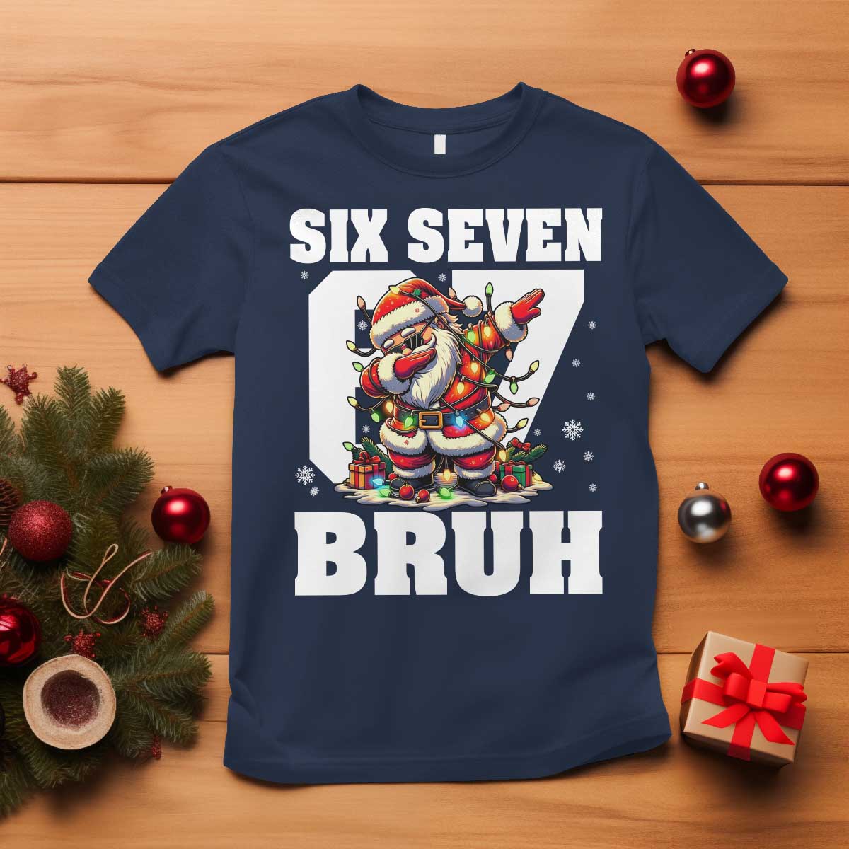 Funny Christmas Six Seven Bruh T Shirt Dabbing Santa - Wonder Print Shop