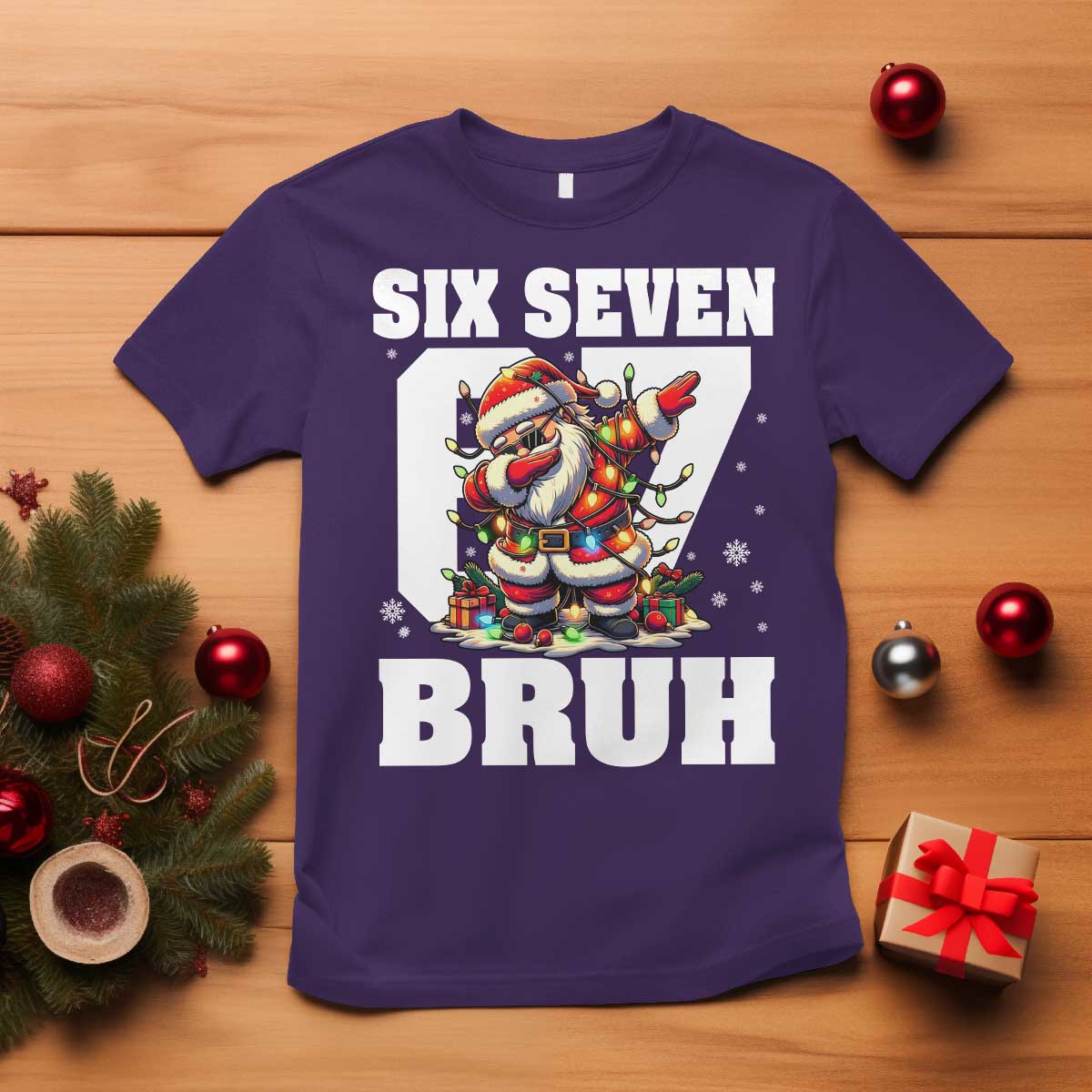Funny Christmas Six Seven Bruh T Shirt Dabbing Santa - Wonder Print Shop
