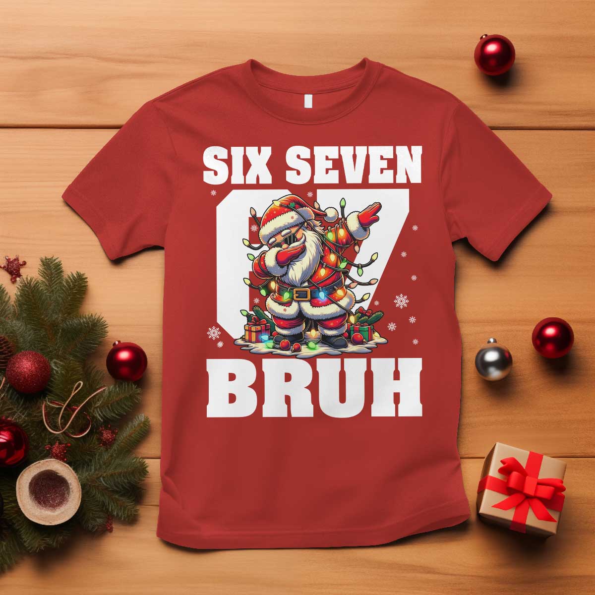 Funny Christmas Six Seven Bruh T Shirt Dabbing Santa - Wonder Print Shop