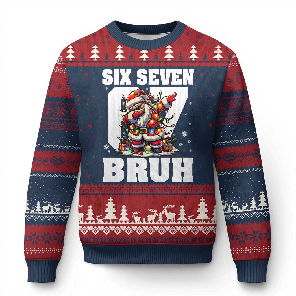 Funny Xmas Six Seven Bruh Ugly Christmas Sweater Dabbing Santa - Wonder Print Shop