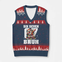 Funny Xmas Six Seven Bruh V-Neck Knit Sweater Vest Dabbing Santa - Wonder Print Shop