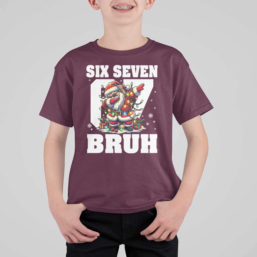 Funny Christmas Six Seven Bruh T Shirt For Kid Dabbing Santa - Wonder Print Shop