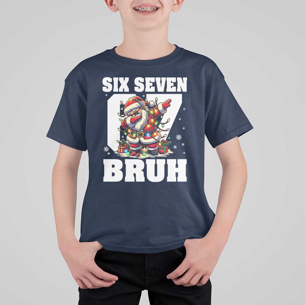 Funny Christmas Six Seven Bruh T Shirt For Kid Dabbing Santa - Wonder Print Shop