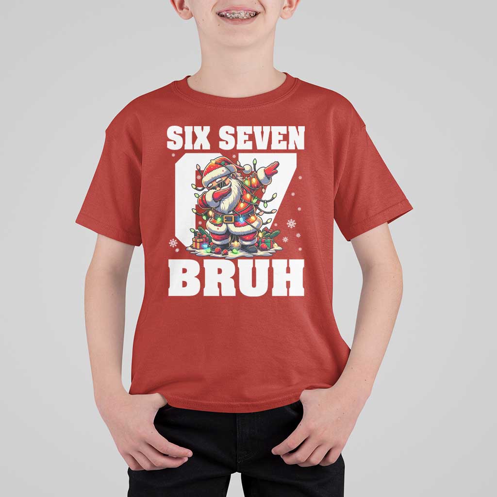 Funny Christmas Six Seven Bruh T Shirt For Kid Dabbing Santa - Wonder Print Shop