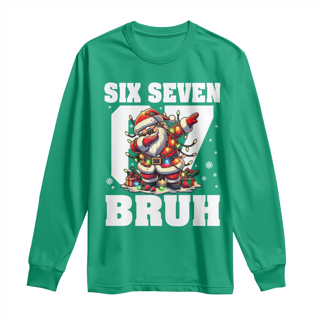 Funny Christmas Six Seven Bruh Long Sleeve Shirt Dabbing Santa - Wonder Print Shop