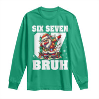 Funny Christmas Six Seven Bruh Long Sleeve Shirt Dabbing Santa - Wonder Print Shop