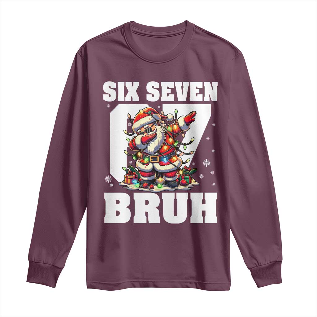 Funny Christmas Six Seven Bruh Long Sleeve Shirt Dabbing Santa - Wonder Print Shop