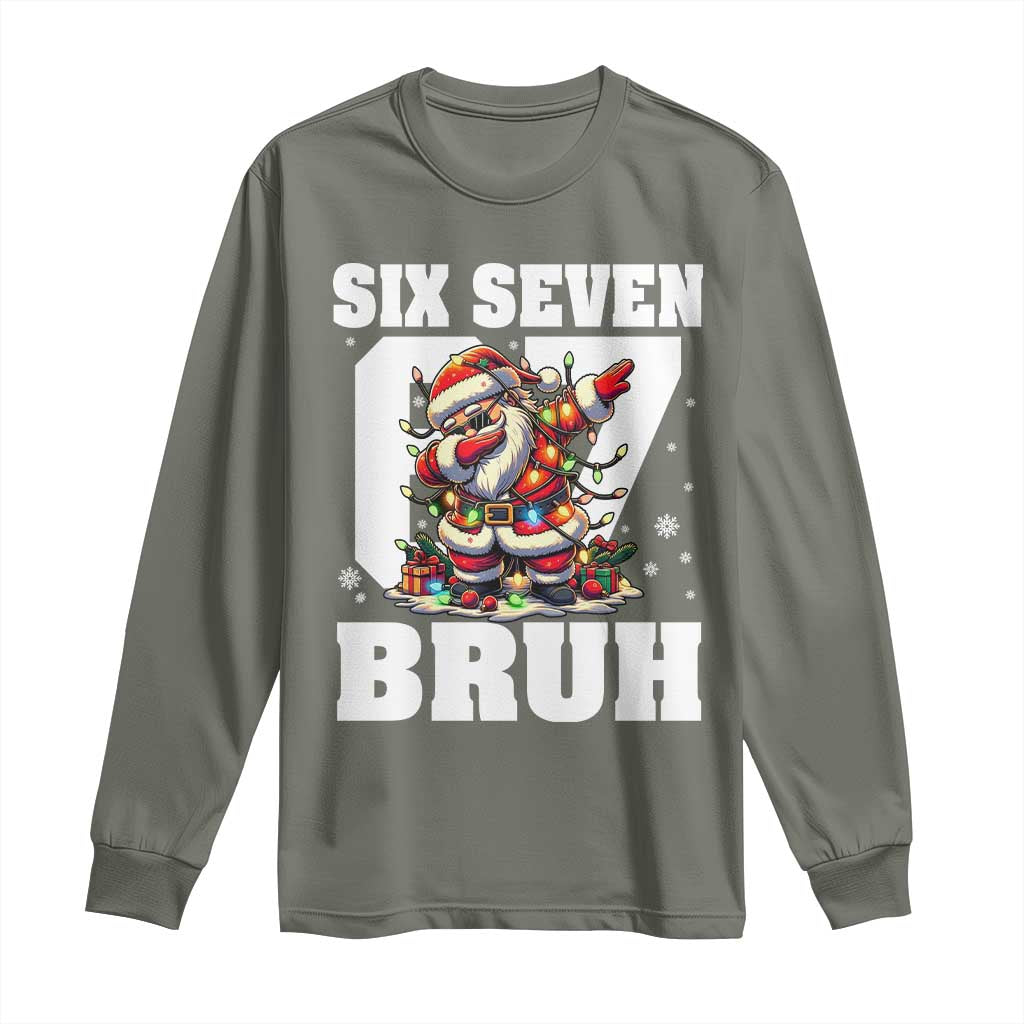 Funny Christmas Six Seven Bruh Long Sleeve Shirt Dabbing Santa - Wonder Print Shop