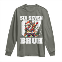 Funny Christmas Six Seven Bruh Long Sleeve Shirt Dabbing Santa - Wonder Print Shop