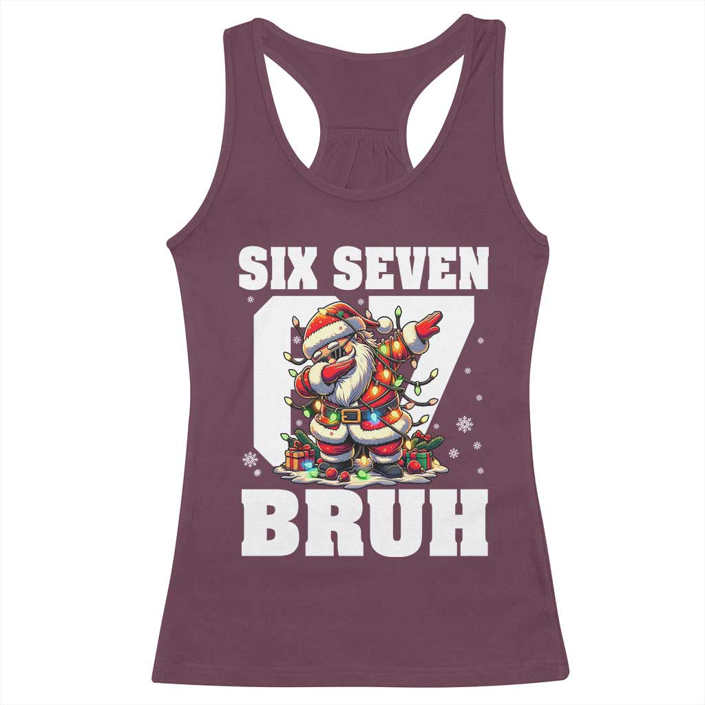 Funny Christmas Six Seven Bruh Racerback Tank Top Dabbing Santa - Wonder Print Shop