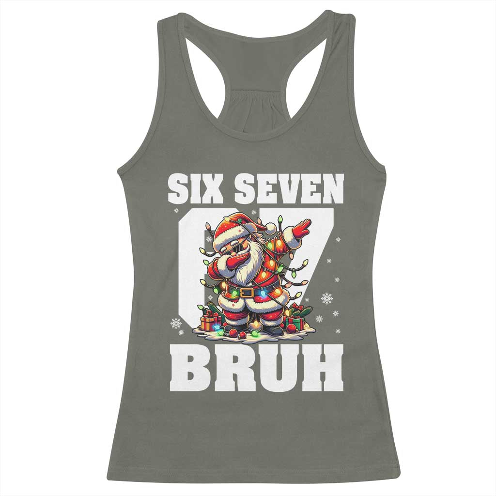 Funny Christmas Six Seven Bruh Racerback Tank Top Dabbing Santa - Wonder Print Shop