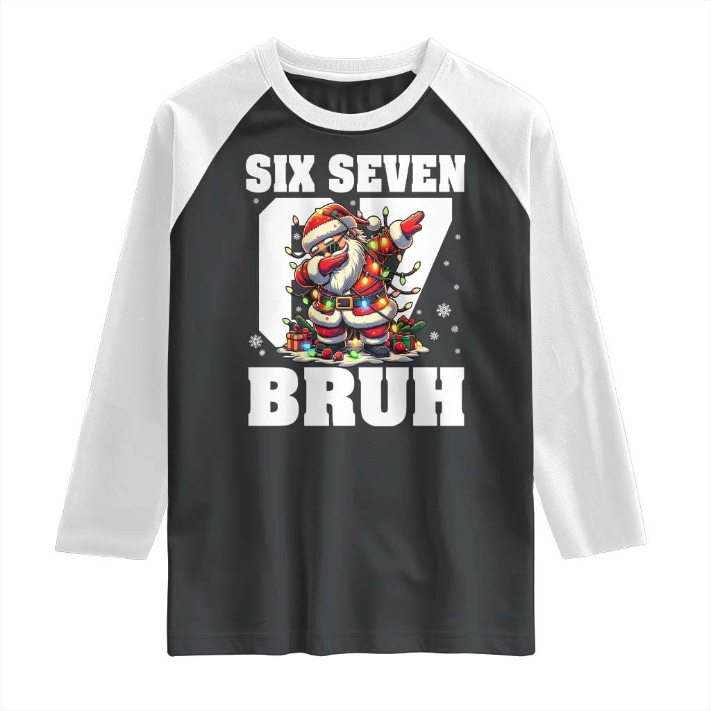 Funny Christmas Six Seven Bruh Raglan Shirt Dabbing Santa - Wonder Print Shop