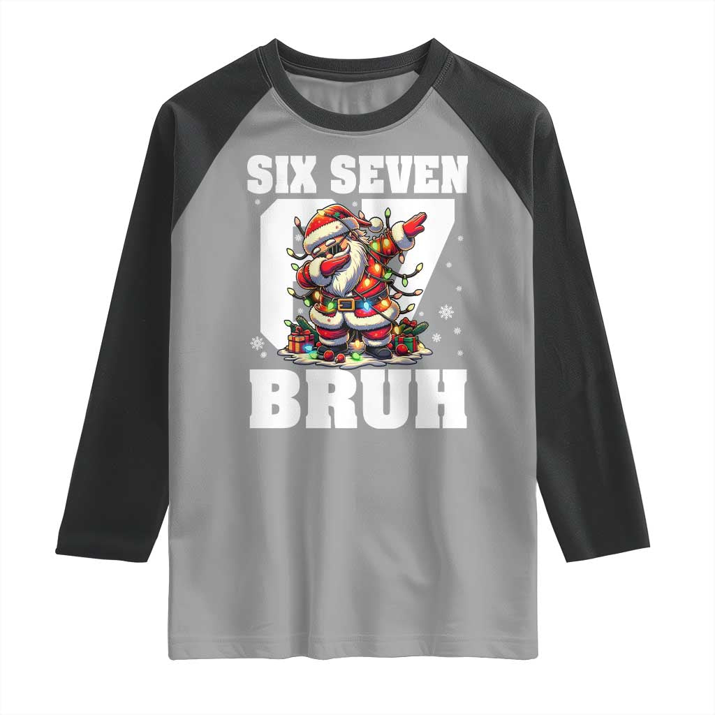 Funny Christmas Six Seven Bruh Raglan Shirt Dabbing Santa - Wonder Print Shop