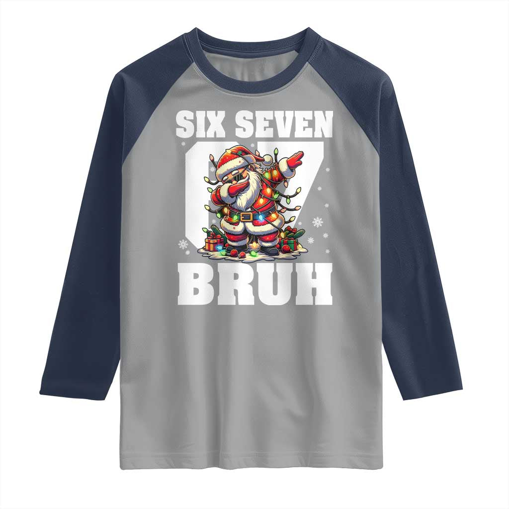 Funny Christmas Six Seven Bruh Raglan Shirt Dabbing Santa - Wonder Print Shop