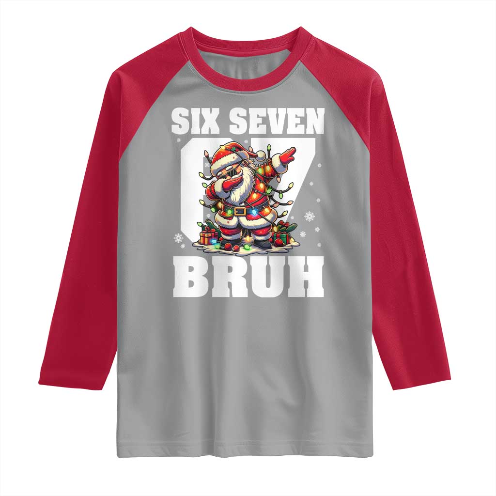 Funny Christmas Six Seven Bruh Raglan Shirt Dabbing Santa - Wonder Print Shop