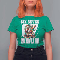 Funny Christmas Six Seven Bruh T Shirt For Women Dabbing Santa - Wonder Print Shop